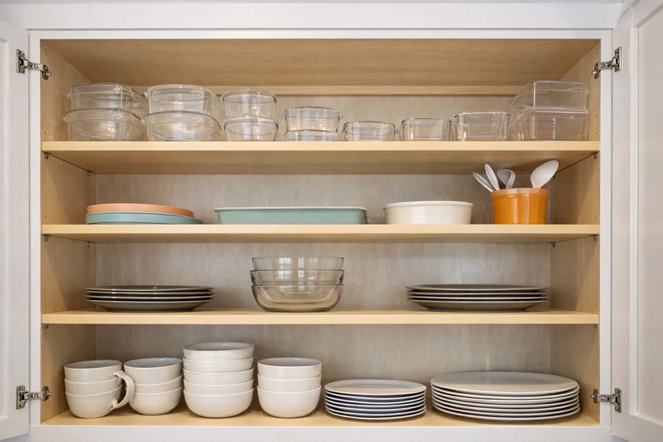 Plenty of plates, bowls, tupperware and glasses for you to enjoy your meals