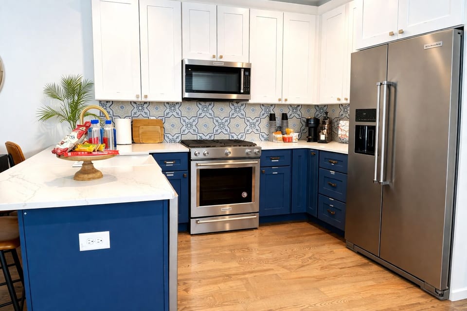Fully-stocked amenities, fridge, stove, oven, dishwasher and microwave
