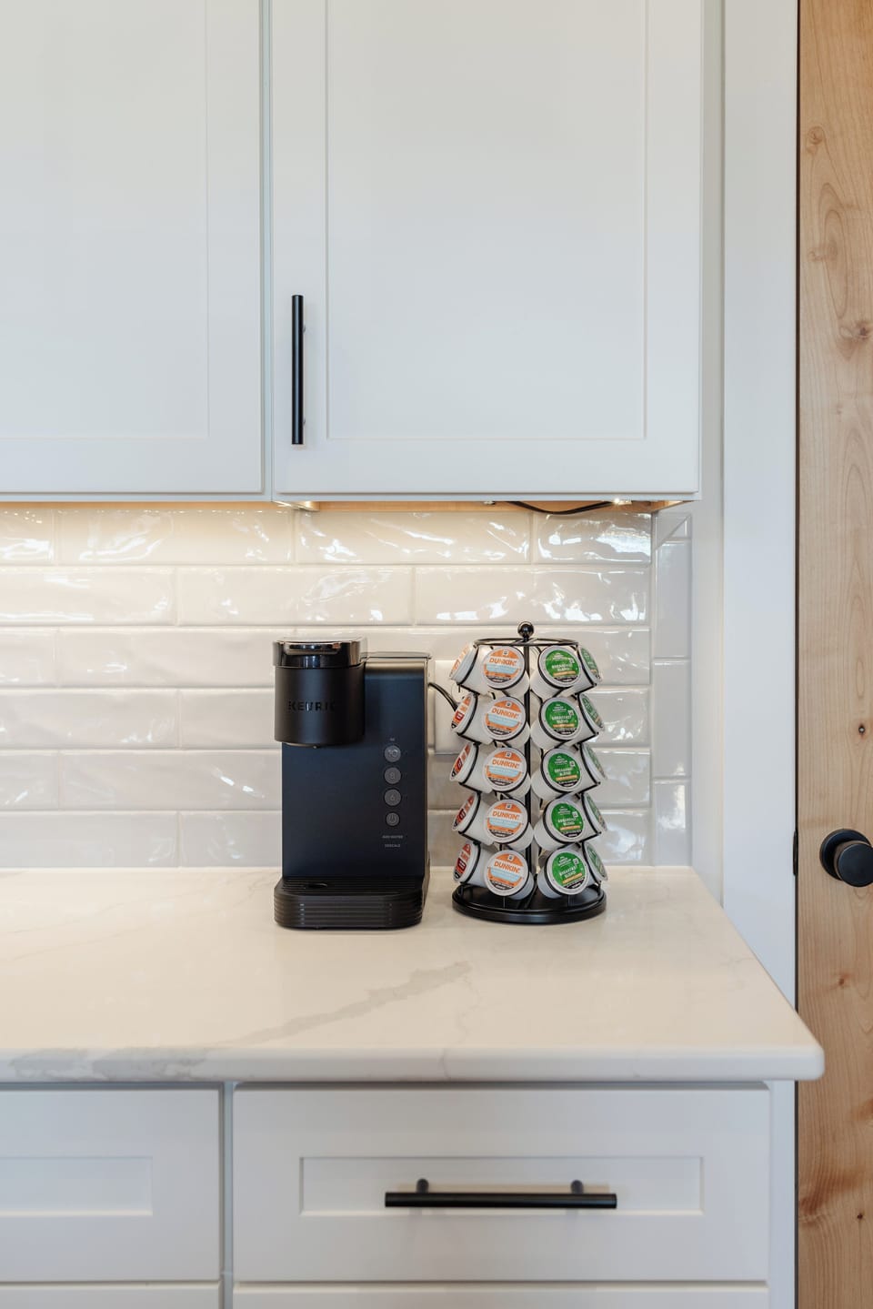 Start your day off with a push of a button! The Keurig machine provides the perfect cup of morning coffee.