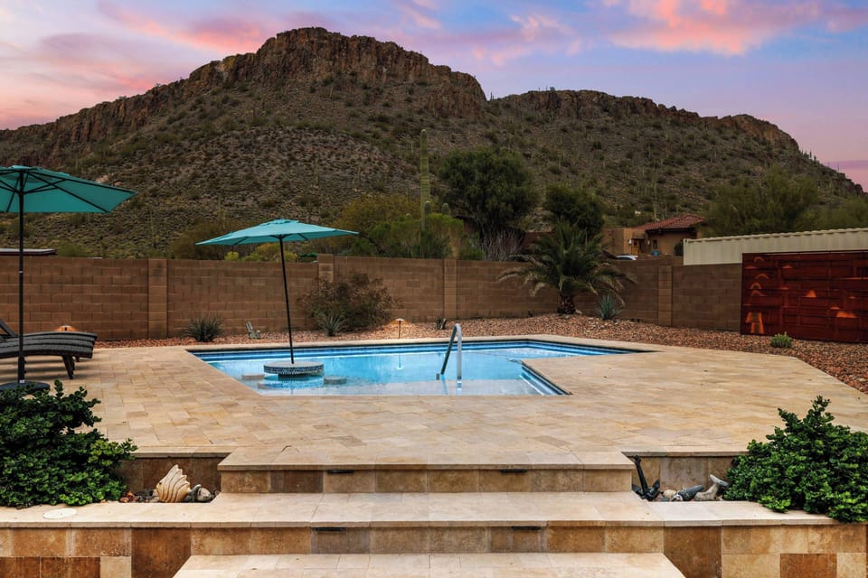 Pool with Sun Shelf and Mountain Views