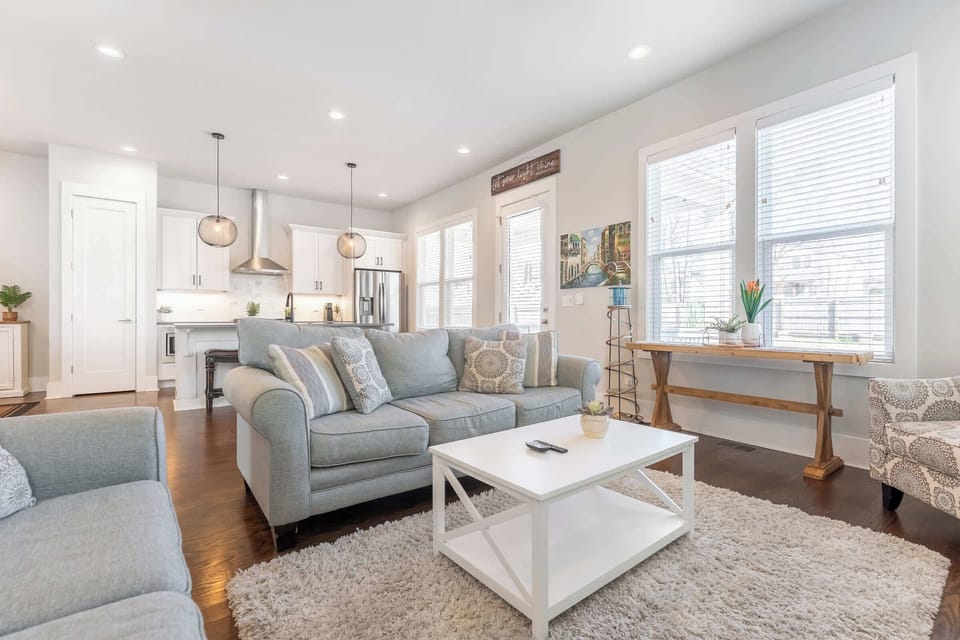 Bright and inviting space with chic decor, perfect for relaxing or movie nights!