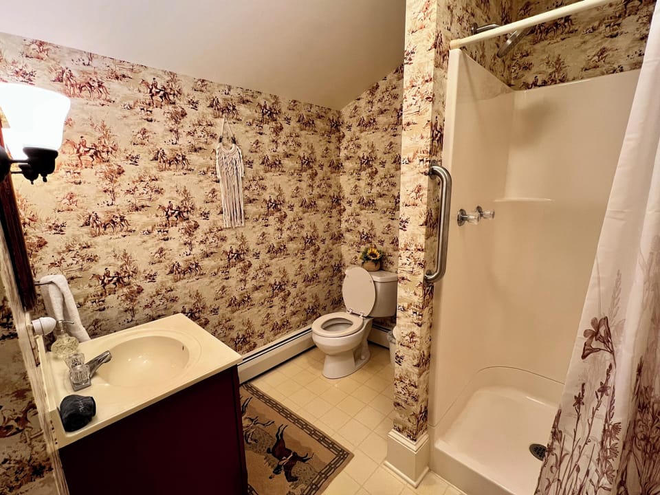 Comfort Double Room, Courtyard View | Bathroom | Shower, rainfall showerhead, free toiletries, hair dryer
