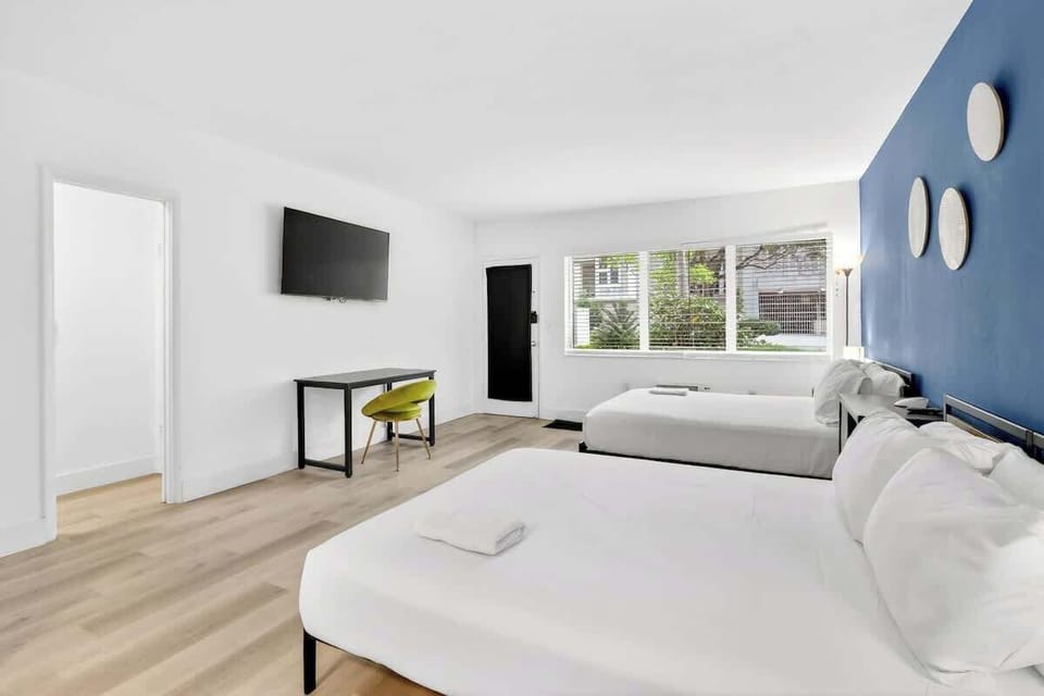 Comfortable sleeping space with an open studio layout.
