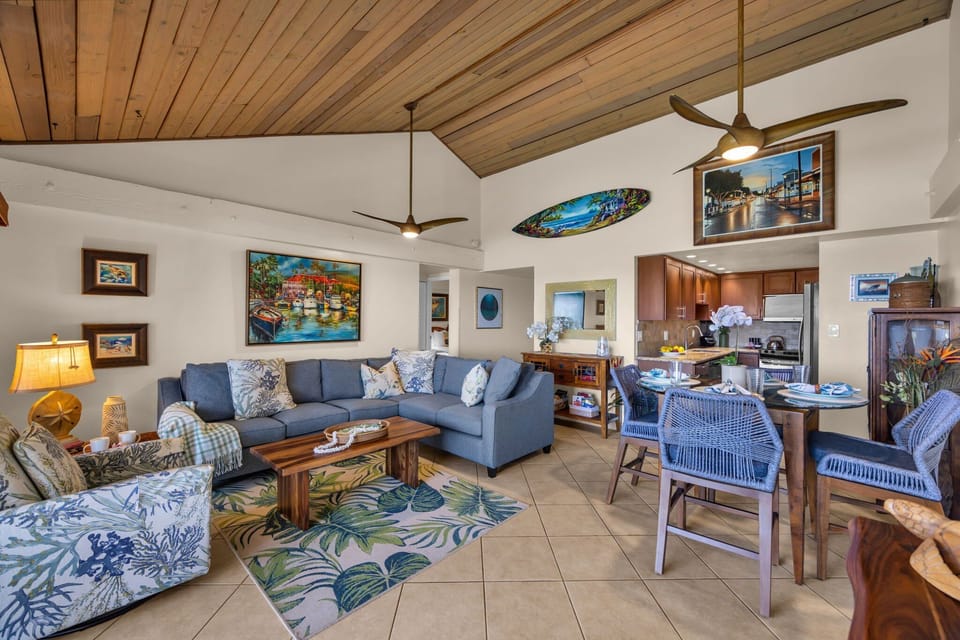 A charming and airy retreat designed for comfort—enjoy cozy seating, tropical décor, and a seamless flow from lounging to dining.