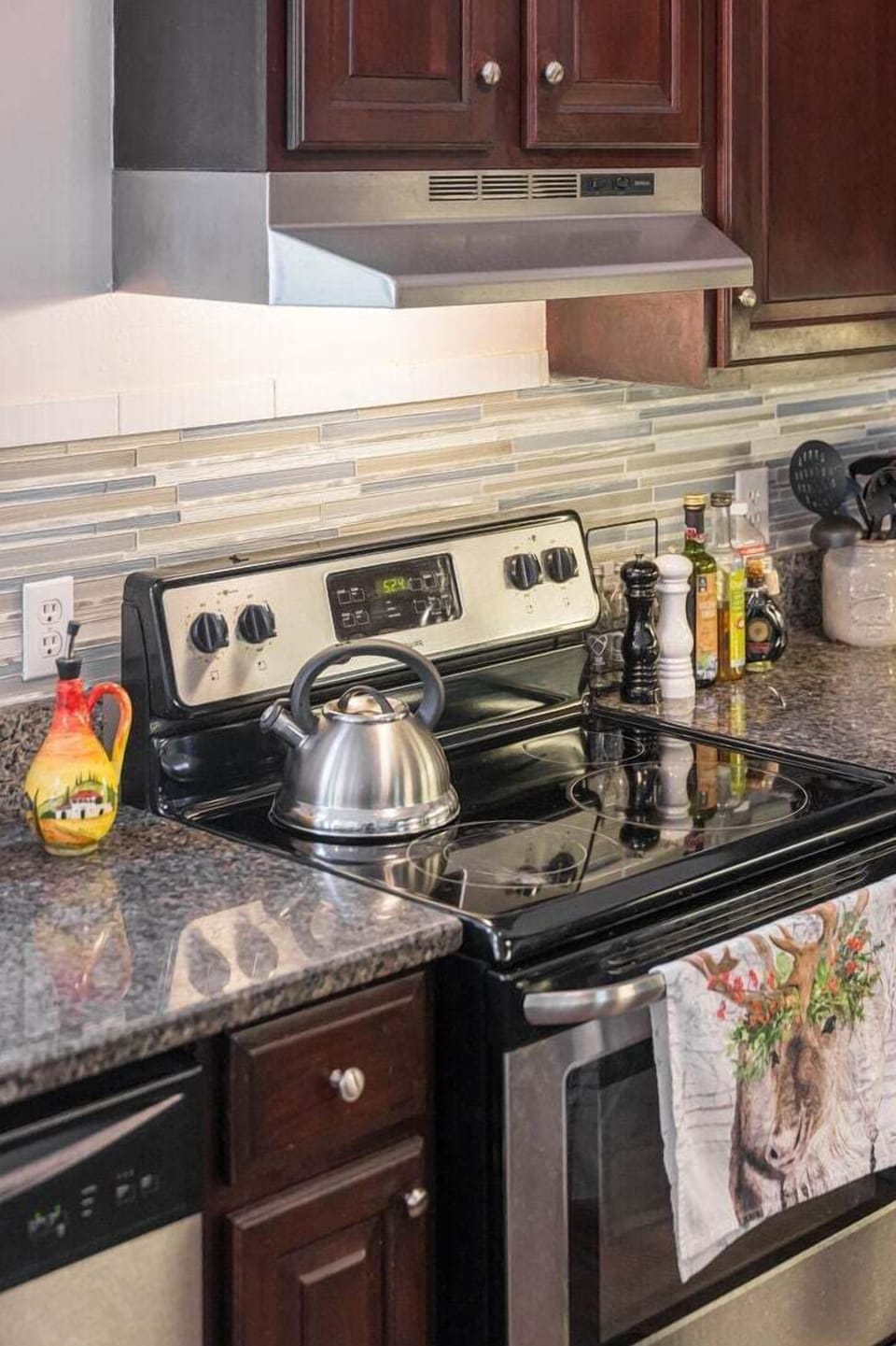 Kitchen is outfitted with an electric range