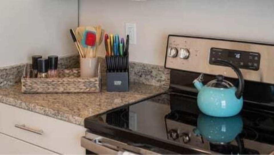 Kitchen is outfitted with an electric range
