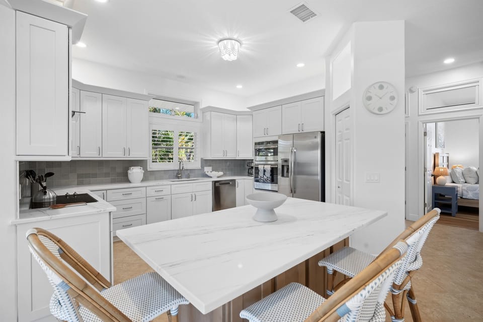 Stainless appliances and bright finishes