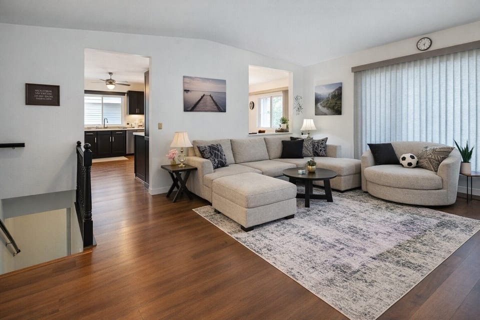 A spacious and inviting living room designed for comfort and relaxation.