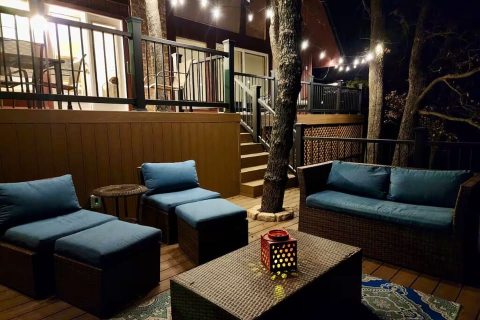 Spacious patio and outdoor space for relaxing getaway.