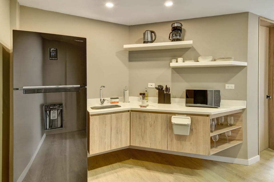 Functional kitchen layout with ample storage
