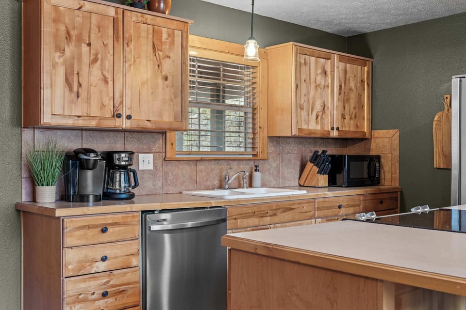 Cabinets are stocked with everything you would need to cook your favorite dishes!