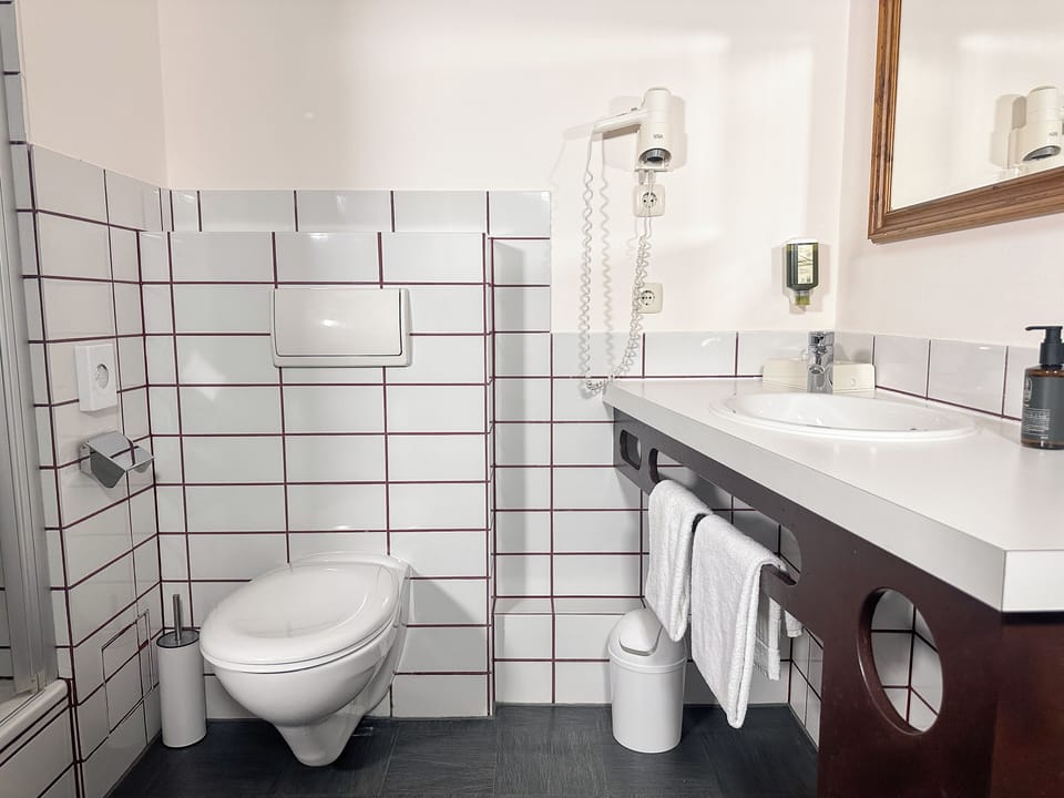 Comfort Double Room | Bathroom | Shower, hair dryer, towels, soap