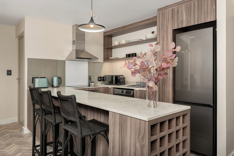 Large countertop for easy dining.