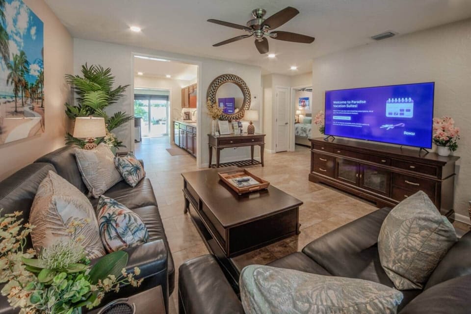 Luxurious Leather Sofa and Loveseat in the Living Room.  