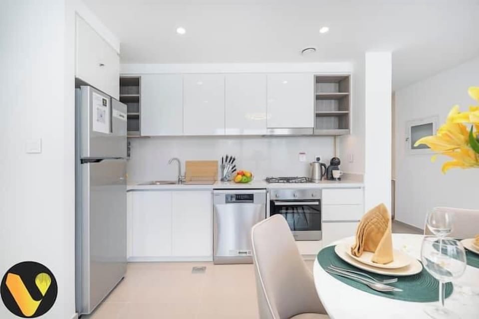 Luxury Apartment, Balcony, City View | Private kitchen | Full-size fridge, microwave, oven, stovetop