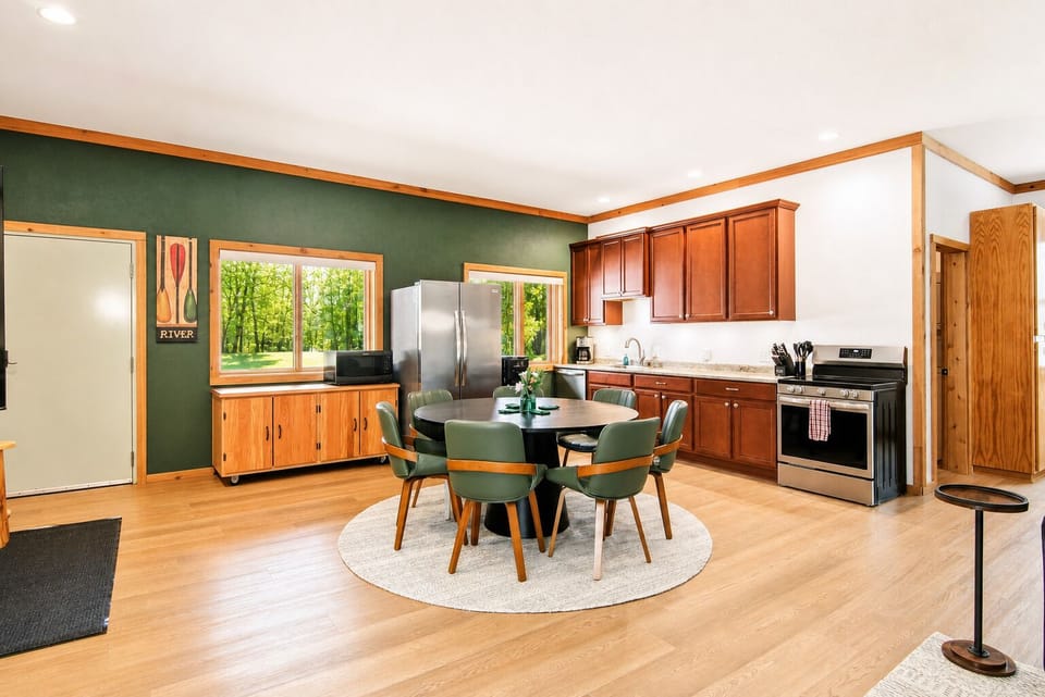 Dining room and kitchen area.