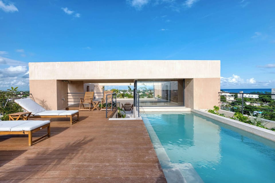 Rooftop pool with ocean views 