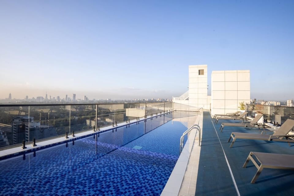 Indoor pool, pool umbrellas
