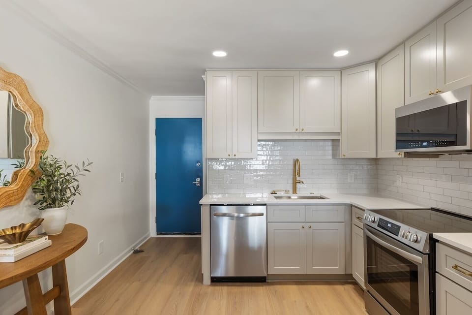 Kitchen with Stainless Steel Appliances | 211C Oceanside Villas | Isle of Palms SC | IOP Escapes Villa Solea