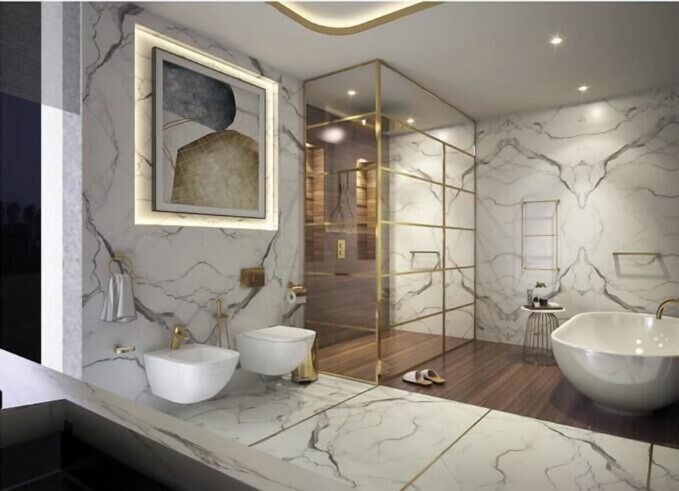 Presidential Suite | Bathroom | Eco-friendly toiletries, hair dryer, bathrobes, slippers