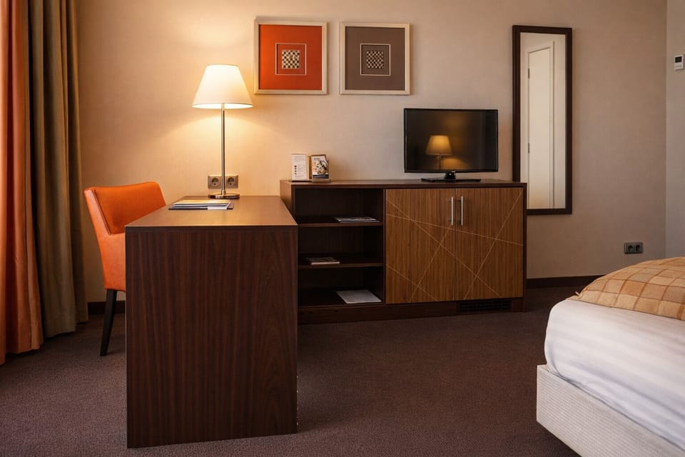 Plan tomorrow at the desk, then relax in comfort.