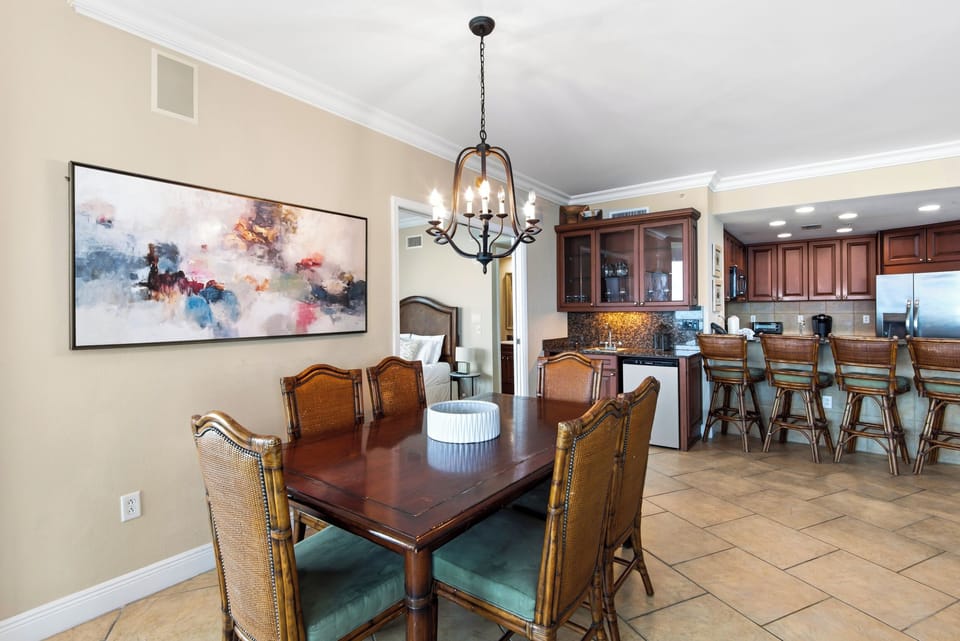 Dining table and kitchen