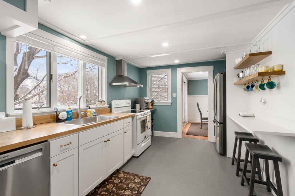 Kitchen includes ample storage and counter space.
