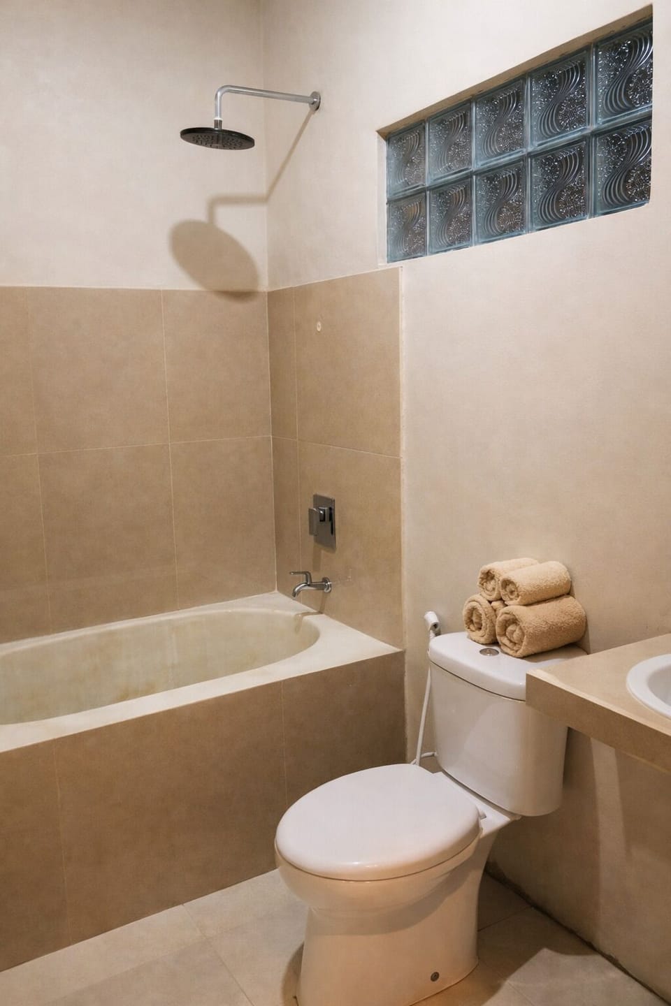 Shower, bidet, towels, soap