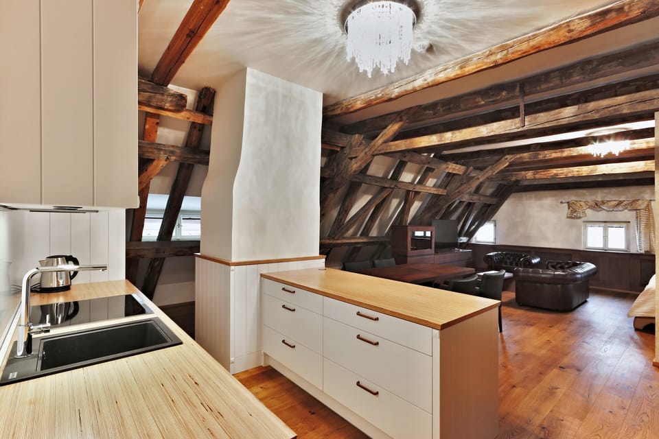 Attic apartment with 2 bedrooms, a sauna, and a shower AP5 | Private kitchen | Full-size fridge, microwave