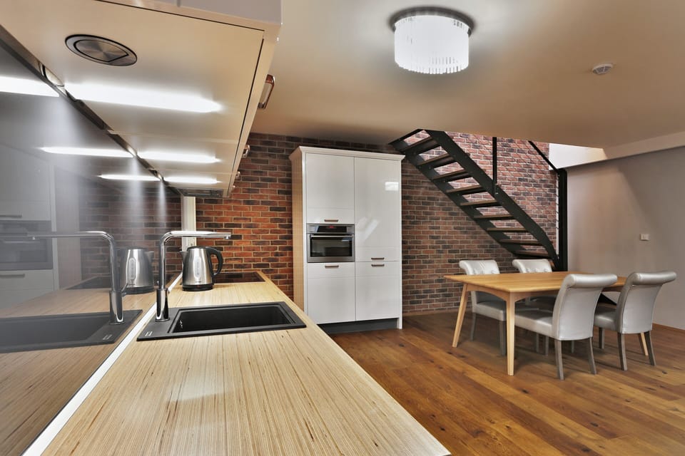 Attic apartment with 1 bedroom, a sauna, and a shower AP4 | Private kitchen | Full-size fridge, microwave