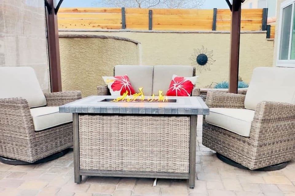 Cozy outdoor fire pit, perfect for evening gatherings and relaxing nights.