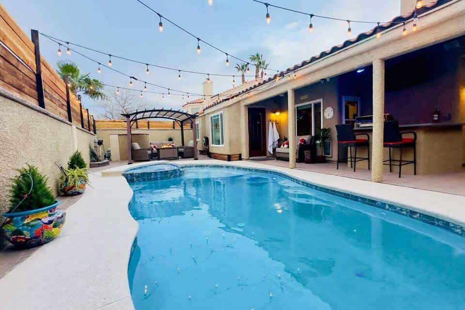 Private pool and jacuzzi for relaxing day or night.