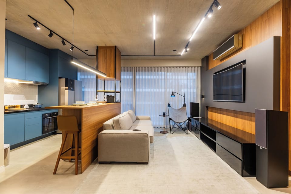 Deluxe Duplex, Kitchen, City View | Living area | 50-inch Smart TV with digital channels, Netflix, streaming services