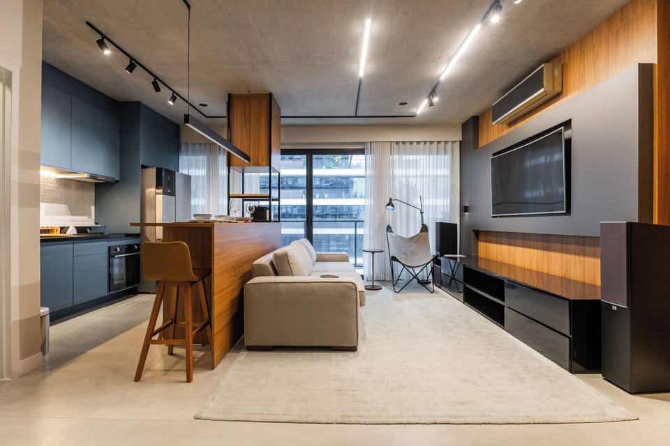 Deluxe Duplex, Kitchen, City View | Living area | 50-inch Smart TV with digital channels, Netflix, streaming services