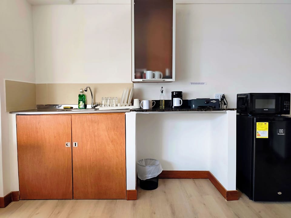 Basic Triple Room, Multiple Beds, Kitchenette | Private kitchen | Fridge, microwave, stovetop, cookware/dishes/utensils