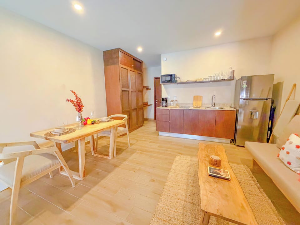 Comfort Apartment, Pool View | Private kitchen | Mini-fridge, microwave, stovetop, toaster