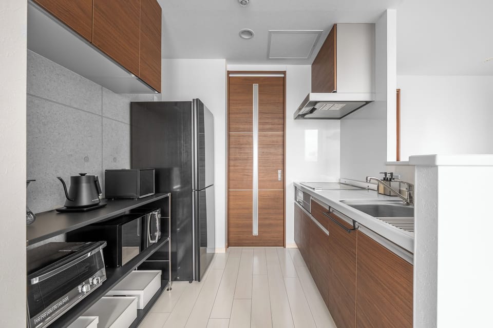 Apartment | Private kitchen | Fridge, microwave, stovetop, rice cooker