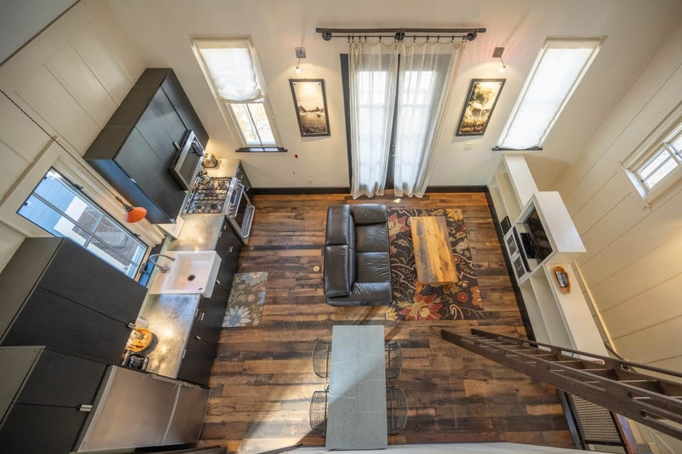 Aerial view of living area from loft