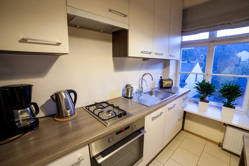 Superior Apartment, 2 Twin Beds (8B) | Private kitchen | Fridge, stovetop, coffee/tea maker, electric kettle