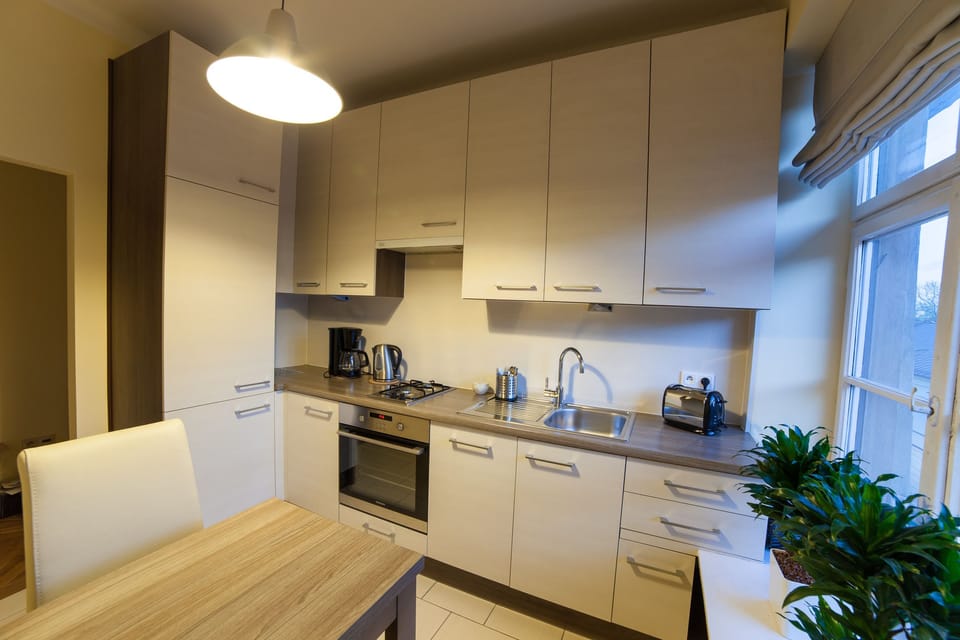 Superior Apartment, 2 Twin Beds (8B) | Private kitchen | Fridge, stovetop, coffee/tea maker, electric kettle