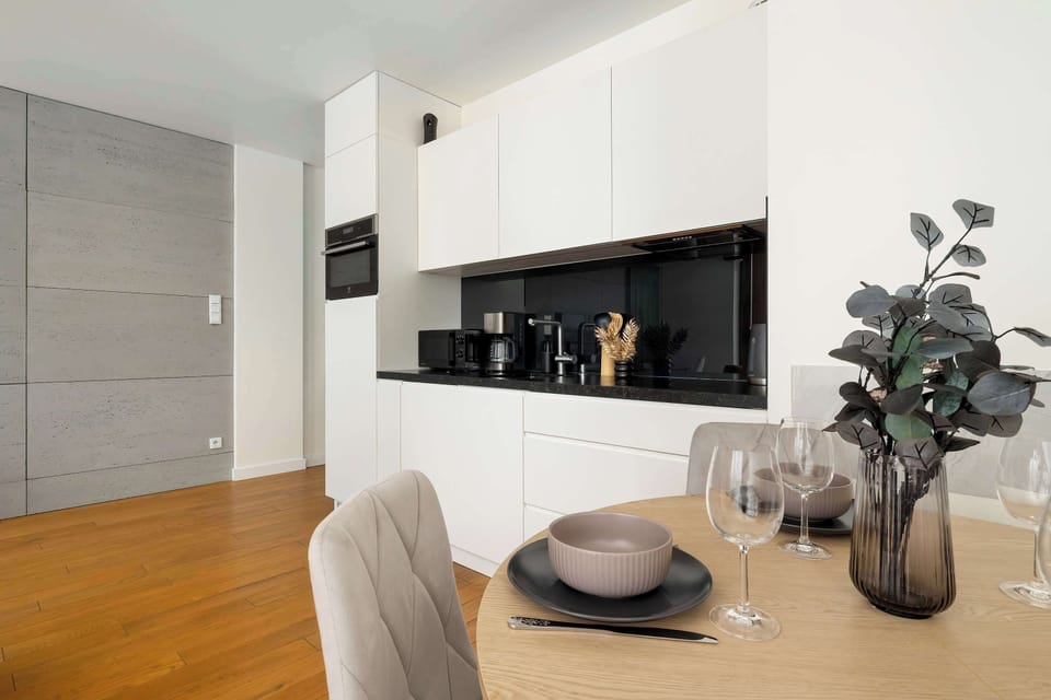 The kitchenette's practical layout maximizes space and functionality.