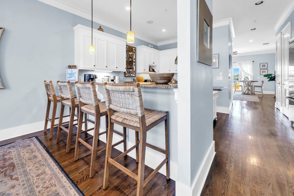 Gather around this spacious kitchen island where your group can share morning coffee and evening conversations together.