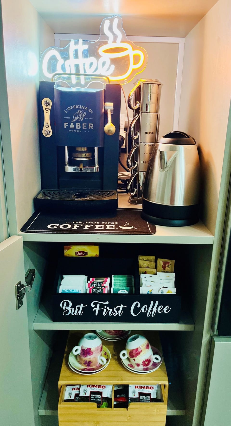 Shared fridge, microwave, stovetop, espresso maker
