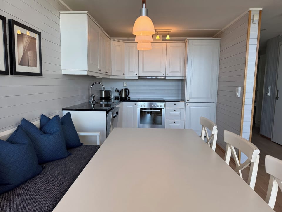 Deluxe Apartment | Private kitchen | Fridge, microwave, oven, stovetop