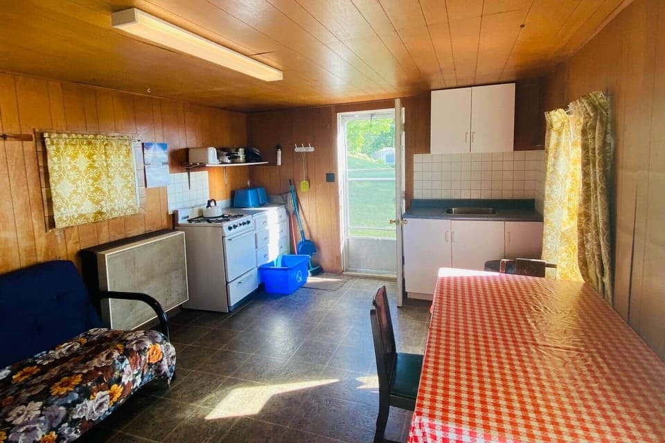 Inside the cabin - view of the kitchenette from the bedroom