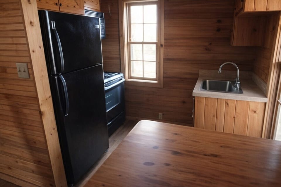 Warm and inviting kitchen with natural wood finishes modern stove and bright window lighting