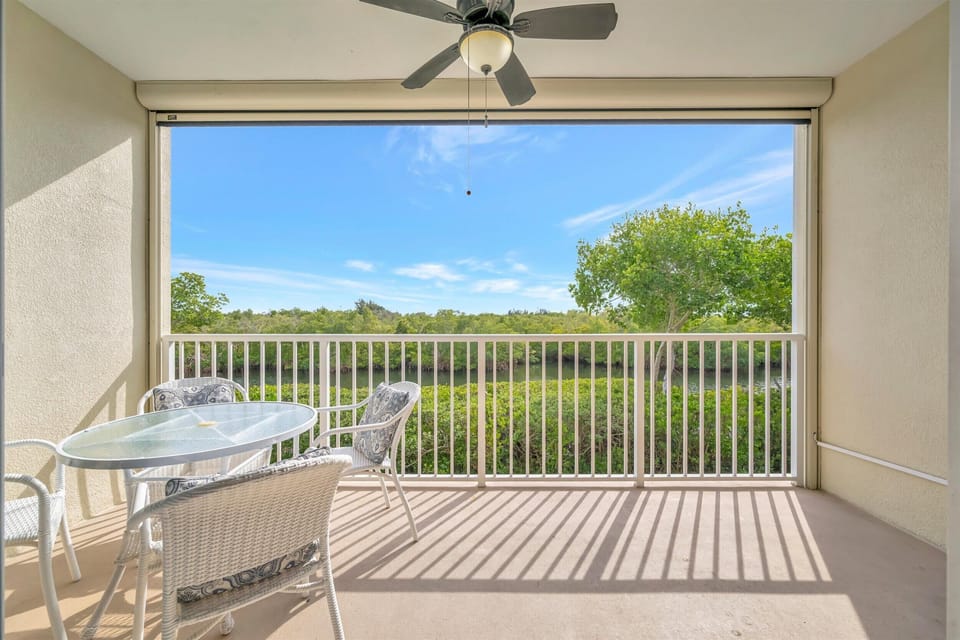 Relax on the spacious screened balcony