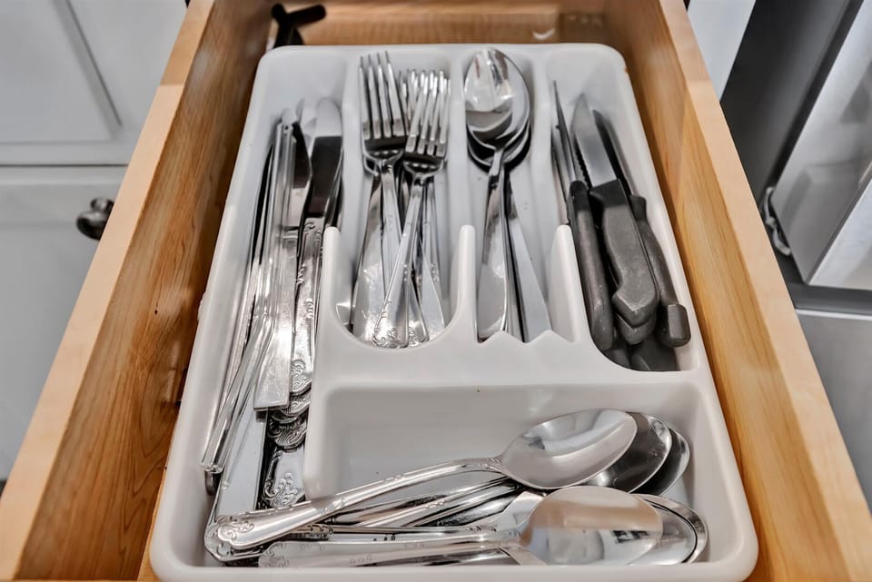 Open kitchen overlooking dining and living area
