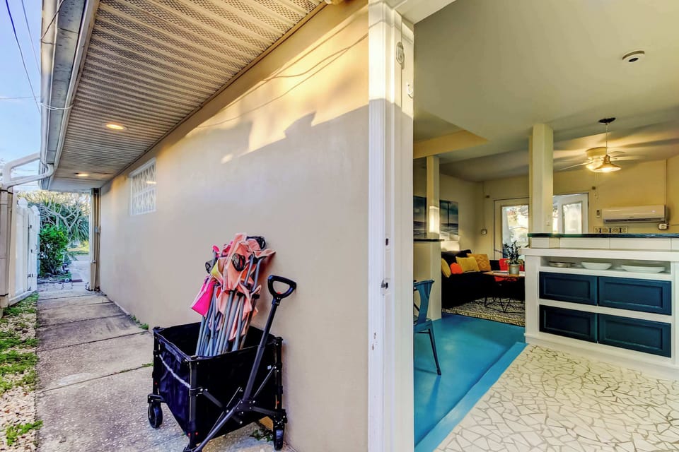 Entry area leading into bright kitchen space