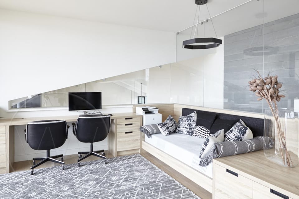 Bright and airy home office with cozy daybed nook